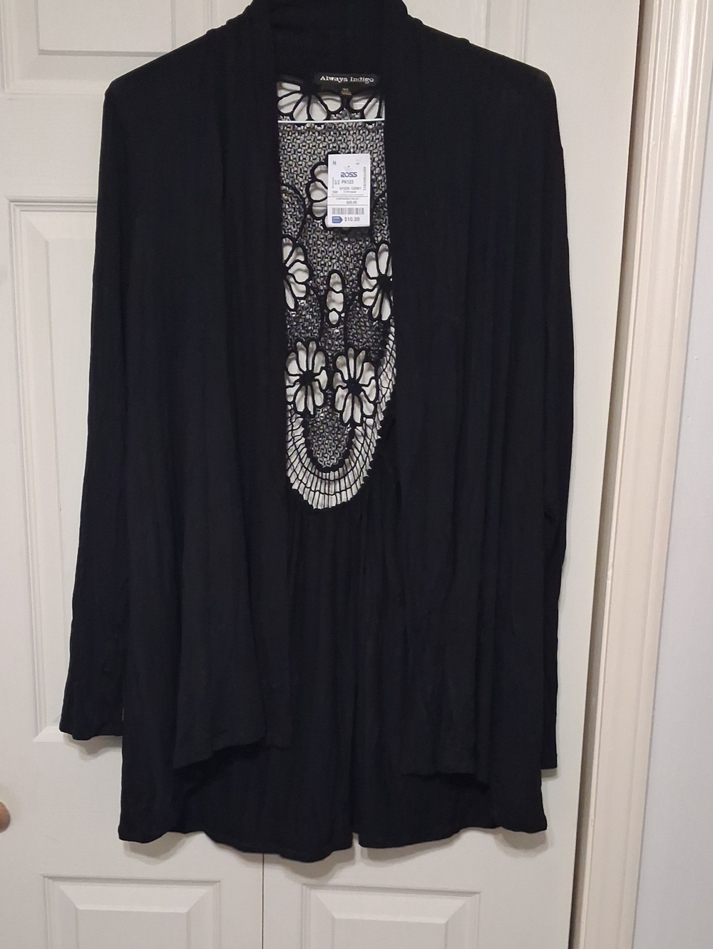 Allegra K Women’s Black Open-Front Cardigan with Crochet Inset